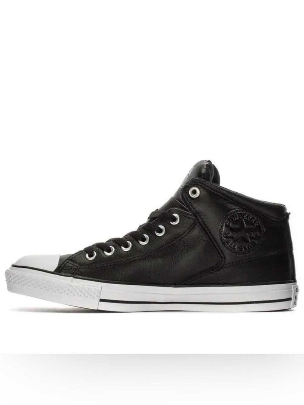 Converse Black Leather High-Top Sneaker with White Sole